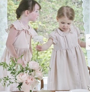 韩国su家童装22夏女童(夏女童)淡粉色，吊带连衣裙可拆卸披肩田园风裙
