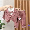 男宝宝春秋西装套装韩版男童，帅气时尚礼服，周岁中小童三件套1-3岁4