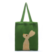 绿色兔子手提包女毛线针织包卡通时尚手提购物袋单肩包编方形挎包