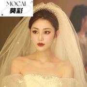 韩式高档婚礼婚纱配饰圆脸，显瘦新娘结婚头饰，头纱白纱简单大气