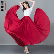 古典舞蹈服女飘逸半身长款720度大摆新疆现代舞演出红色雪纺裙子