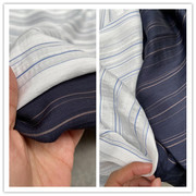 韩国白色藏青色精致条纹提线，微透天丝混纺，春夏设计师衬衫裙子布料
