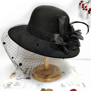 帽子女秋冬羊毛呢帽韩版时尚圆顶小礼帽优雅复古花朵渔夫帽时装帽