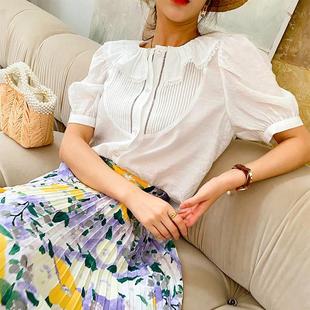 夏季气质淑女衬衣女，短袖白色薄款上衣，法式设计感韩国品质女装