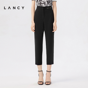 LANCY/朗姿女装2023夏季黑色小脚裤女通勤高级感休闲铅笔裤