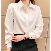 雪纺衬衫女长袖2022春装韩版胖mm大码高端职业衬衣白色打底衫