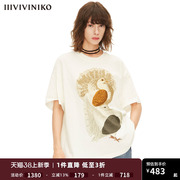 设计师品牌VVNK JANE PLUS芭蕾鸽刺绣纯棉T恤女J220555335E