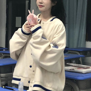 韩版棒球服卫衣女加绒冬季潮学生外套bf慵懒风绒衫外套女