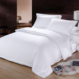 酒店床上用品四件套纯棉宾馆，床单被套白色，布草五星级酒店民宿专用
