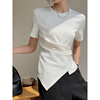 白色法式掐腰不规则短袖T恤女夏季2024设计感收腰丝光棉上衣