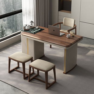 意式极简茶桌椅组合胡桃木，干泡简约现代1.4米轻奢家用阳台小茶桌