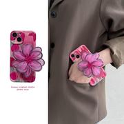 春天粉色纱花腕带适用于苹果15promax手机壳iphone14pro保护套13promax郁金香12斜挎11唯美15pro可背带13