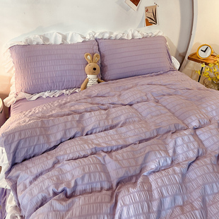 ins公主风紫色床裙花边，被套床单四件套纯色，少女心宿舍床上三件套2