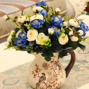 欧式田园复古彩绘陶瓷花瓶B 美式乡村客厅装饰摆件干燥花插