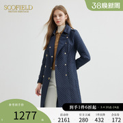 Scofield女装中长款菱形格珩缝棉服气质收腰加厚外套2023秋冬