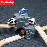 多用双层隧道木质轨道车配件，木制小火车儿童，路轨男孩拼装益智玩具