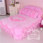 定制珊瑚绒四件套，韩式公主蕾丝花边紫色床品1.8m床裙被套短毛水晶