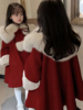 女童呢大衣外套冬装洋气小女孩儿童新年装服饰加绒红色拜年服