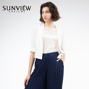 SUNVIEW/尚约2023春夏白色中袖西装短外套开衫女装上衣