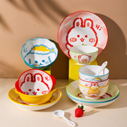 陶瓷饭碗家用日式餐具，卡通可爱儿童碗高颜值烤碗烤盘单个碗盘子