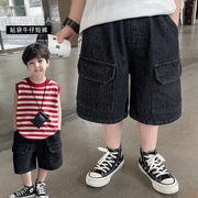 小杰家儿童夏季韩版宝宝休闲短裤洋气黑色，贴袋男童牛仔裤潮