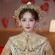 中式古典花朵金色秀禾服唯美古装新娘头饰影楼拍片出嫁配饰品