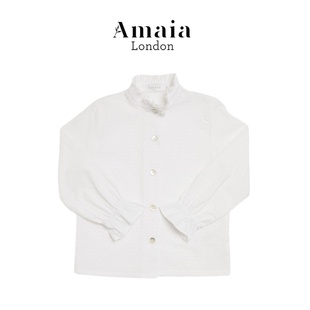 英国AMAIA AW23秋冬女童装宝宝白色长袖英伦淑女优雅衬衫衬衣