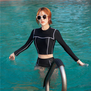泳衣女分体式两件套学生运动平角保守黑色长袖显瘦遮肚泡温泉泳装