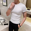 夏季韩版修身男士纯色短袖T恤型男弹力紧身圆领体恤百搭打底衫潮