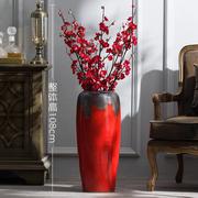 陶瓷摆件落地大花瓶中式中国红瓷器客厅玄关插花干花装饰品
