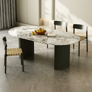 彼爱纯天然进口奢石餐桌椅组合大理石餐桌椅现代北欧法式实木餐桌