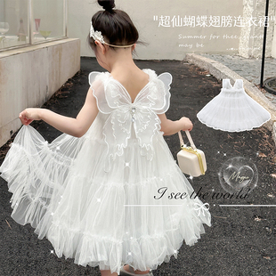 女童连衣裙夏季高端洋气女小童白色仙女纱裙儿童公主裙度假吊带裙