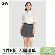 GW大码女装白色珍珠西装领衬衫2024夏季微胖mm气质显瘦上衣女