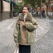 卡其色小个子工装派克服女冬季2023韩版短款加绒加厚棉服棉衣