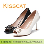 接吻猫kisscat细高跟鞋羊皮，百搭方扣鱼嘴鞋女单鞋，ka32108-12