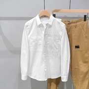 2022春季白色衬衫长袖，男设计感个性，拼接黑色衬衣时尚休闲上衣