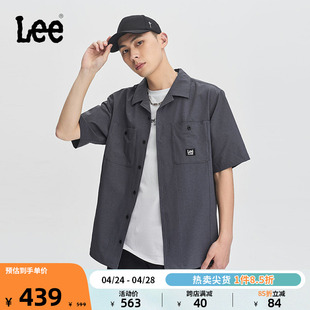 lee24春夏舒适版logo灰色，男短袖衬衫，休闲潮lmt008137205-353