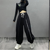 欧美嘻哈街舞hiphop高腰垂感休闲运动裤女爵士jazz跳舞束脚长裤子