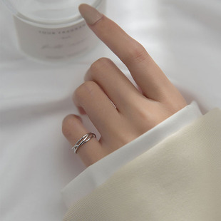 925纯银戒指女ins小众设计感简约线条小指，尾戒开口素圈个性指环