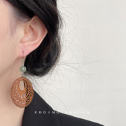 新中式东陵玉木质手作设计感古风新中式，耳环民族风文艺复古耳饰女