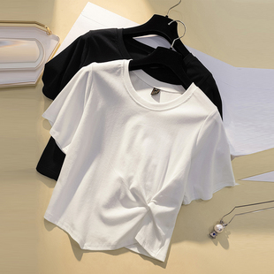 2024夏季不规则设计感白色短袖T恤女夏小众褶皱短款上衣ins潮