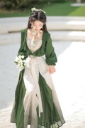 青绿原创国风汉服改良新中式清冷高级感复古汉元素春装女长裙套装