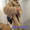 韩国品牌mone环保皮草小白熊，外套休闲宽松中长款浅驼色女大衣
