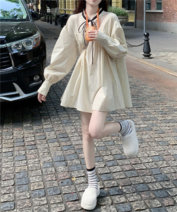 法式甜美泡泡袖连衣裙女2023春秋夏高级(夏高级)设计感小众长袖娃娃裙