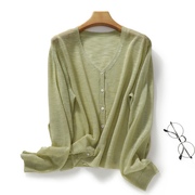 竹节麻针织开衫女薄款冰丝，亚麻长袖外套，防晒衣夏季宽松大码空调衫
