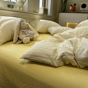 简约风条纹全棉水洗棉床上四件套1.8米床1.5m纯棉被套床单床笠款