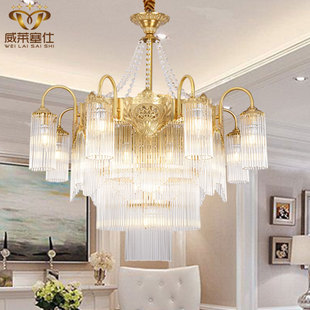 欧式全铜吊灯法式客厅，卧室餐厅水晶灯轻奢别墅，复式楼梯创意铜灯具