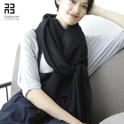 春秋冬季韩国黑色羊毛围巾，披肩女纯色百搭两用超长薄款超大围巾