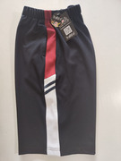 可中小学生男女校裤，深蓝色夏季短裤拼接酒红白色条纹两道杠条