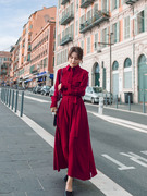 红色法式显瘦长袖衬衫连衣裙女秋季2021减龄超仙气质收腰长裙